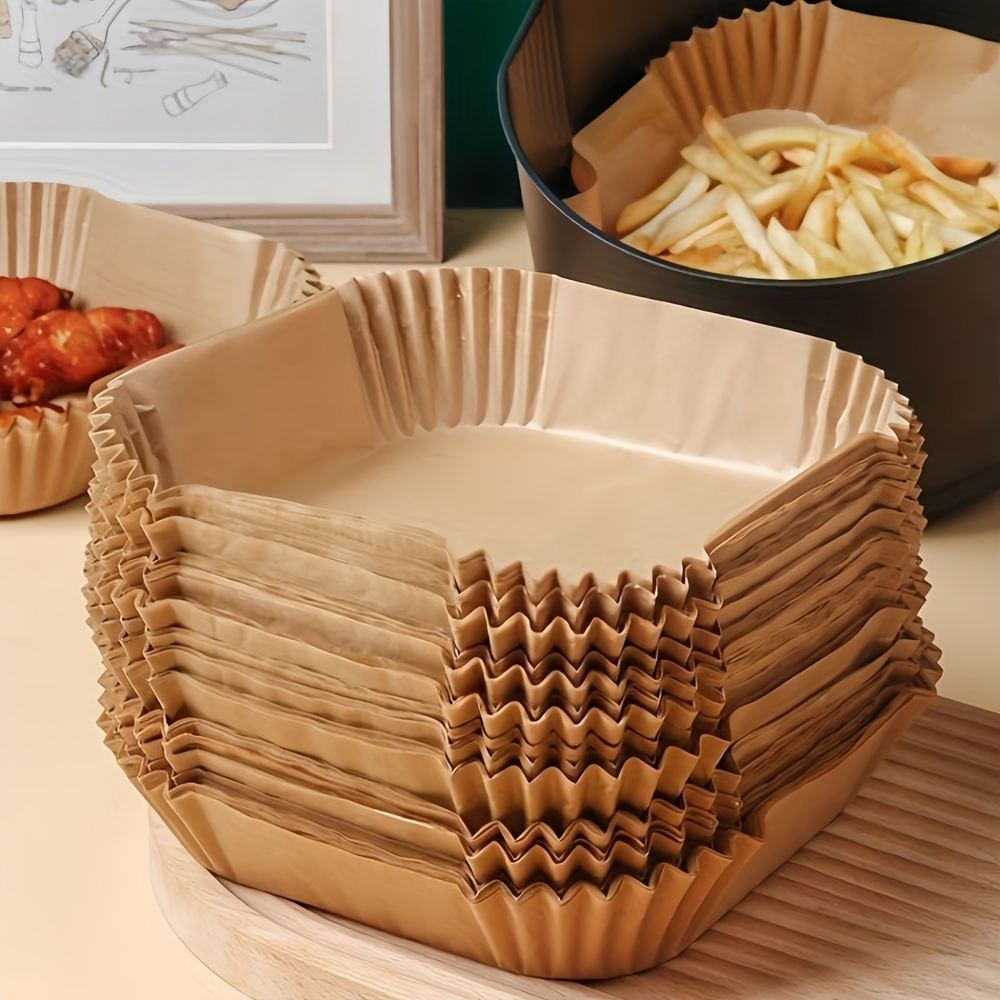 Unbleached square air fryer parchment liners, food grade and non-stick